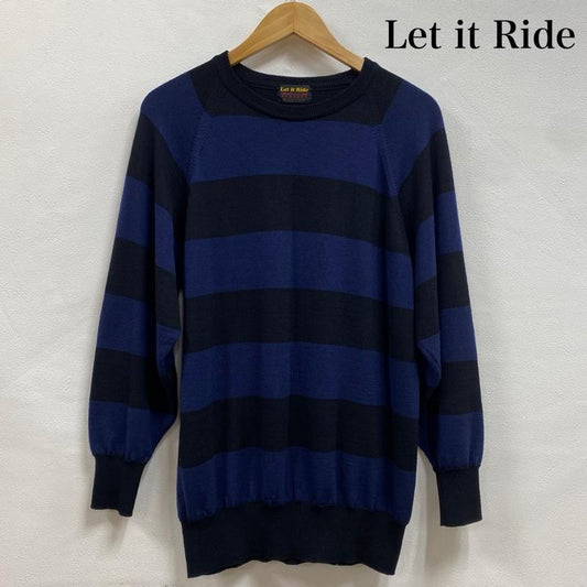 レットイットライド LET IT RIDE ニット、セーター 長袖 クルーネック ボーダー ニット セーター ウール 薄手 M ボーダー柄 紺 / ネイビー / navy X 黒 / ブラック / black メンズ USED 古着 中古 50130197