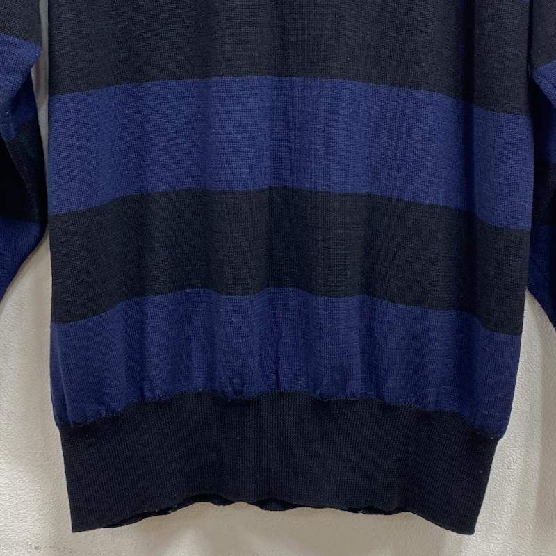 レットイットライド LET IT RIDE ニット、セーター 長袖 クルーネック ボーダー ニット セーター ウール 薄手 M ボーダー柄 紺 / ネイビー / navy X 黒 / ブラック / black メンズ USED 古着 中古 50130197