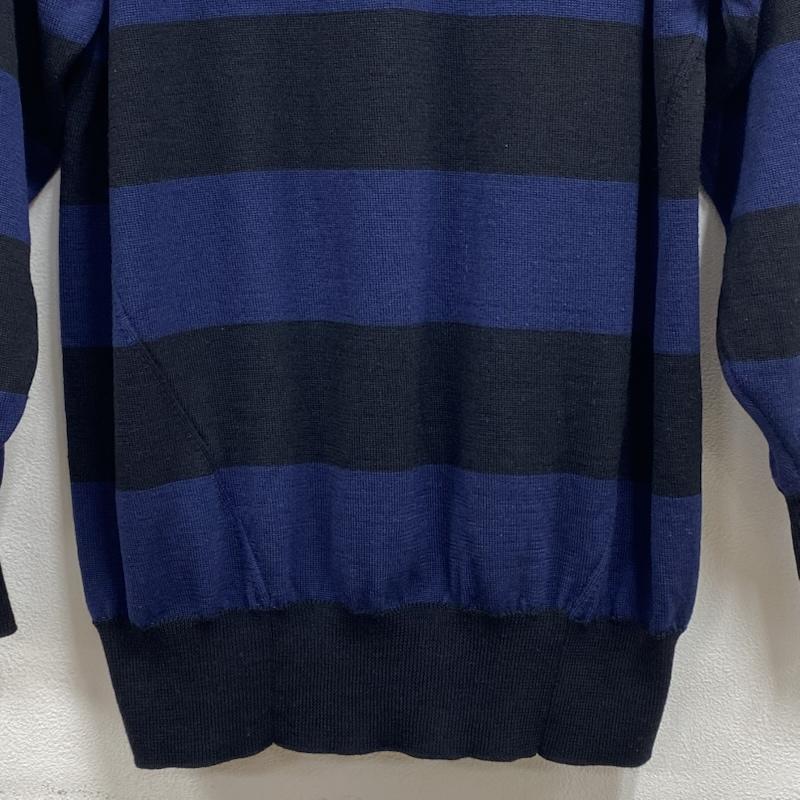 レットイットライド LET IT RIDE ニット、セーター 長袖 クルーネック ボーダー ニット セーター ウール 薄手 M ボーダー柄 紺 / ネイビー / navy X 黒 / ブラック / black メンズ USED 古着 中古 50130197