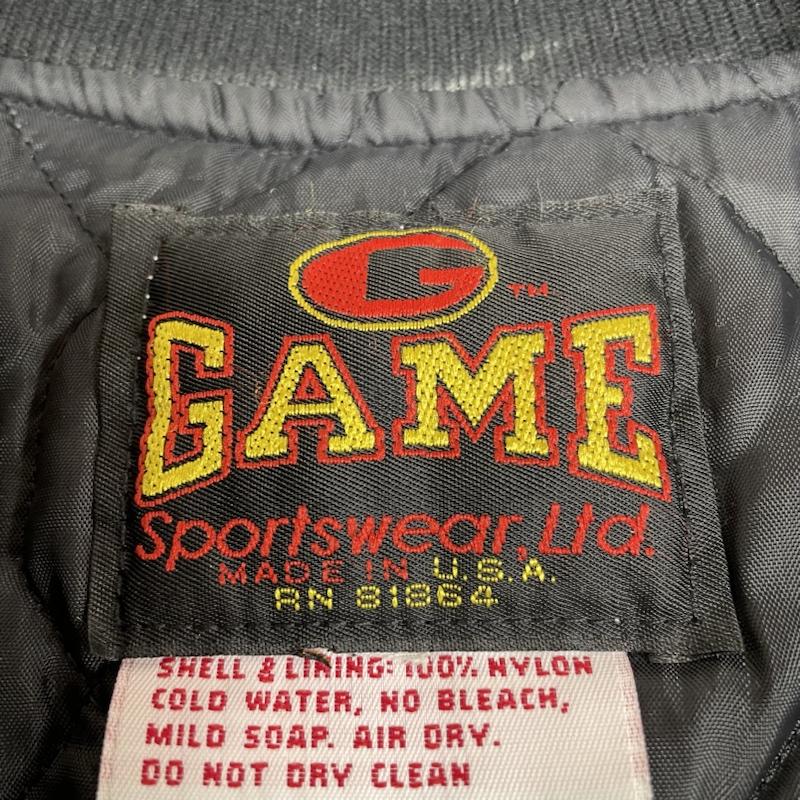 古着 USED ジャケット、上着 ジャンパー、ブルゾン GAME sportswear 80s 90s USA製 スタジャン スタジアム ジャンパー ジャケット ロゴ プリント 刺繍 ロゴ、文字 X プリント X 刺繍 黒 / ブラック / black メンズ USED 古着 中古 50130257