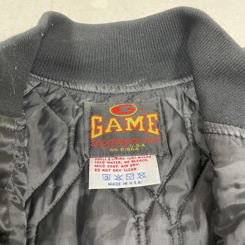 古着 USED ジャケット、上着 ジャンパー、ブルゾン GAME sportswear 80s 90s USA製 スタジャン スタジアム ジャンパー ジャケット ロゴ プリント 刺繍 ロゴ、文字 X プリント X 刺繍 黒 / ブラック / black メンズ USED 古着 中古 50130257
