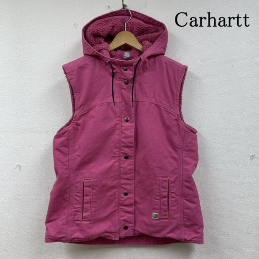 カーハート Carhartt ベスト ベスト ワーク ダック ベスト 裏ボア スナップボタン 前開き ロゴ 刺繍 100061 677 M ロゴ、文字 X 刺繍 桃 / ピンク / pink レディース USED 古着 中古 50130325