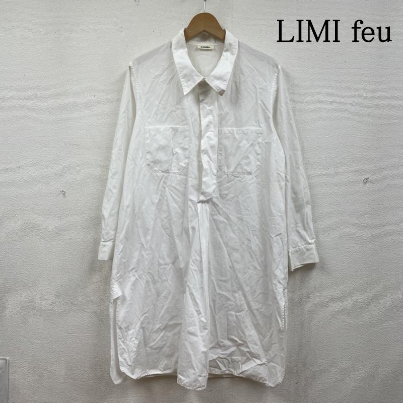 リミフゥ LIMI feu ワンピース ひざ丈スカート シャツ ワンピース カットソー ボタン プルオーバー スリット入り - 無地 白 / ホワイト / white レディース USED 古着 中古 50130385