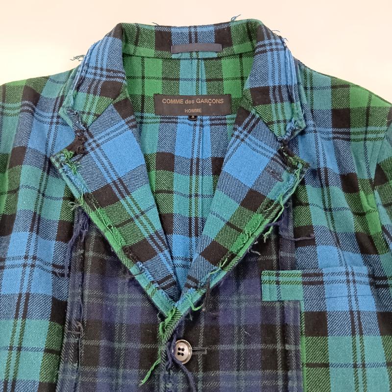 コムデギャルソンオム COMME des GARCONS HOMME ジャケット、上着 ジャケット、ブレザー COMME des GARCONS HOMME コムデギャルソンオム チェック切替 ウールテーラード S 総柄 X チェック 青 / ブルー / blue X 緑 / グリーン / green X 紺 / ネイビー / navy メンズ USED 古着 中古 50130406