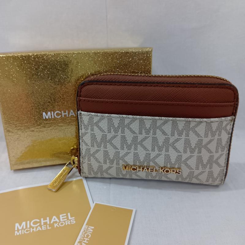 マイケルコース MICHAEL KORS 財布 二つ折り MICHAEL KORS マイケルコース シグネチャーウォレット ラウンドファスナー コンパクト 財布 35H9GTVZ2B - 無地 X ロゴ、文字 茶 / ブラウン / brown X オフホワイト / オフホワイト / レディース USED 古着 中古 50130525