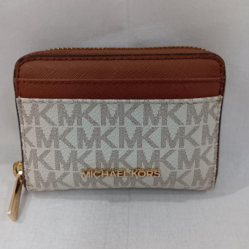 マイケルコース MICHAEL KORS 財布 二つ折り MICHAEL KORS マイケルコース シグネチャーウォレット ラウンドファスナー コンパクト 財布 35H9GTVZ2B - 無地 X ロゴ、文字 茶 / ブラウン / brown X オフホワイト / オフホワイト / レディース USED 古着 中古 50130525