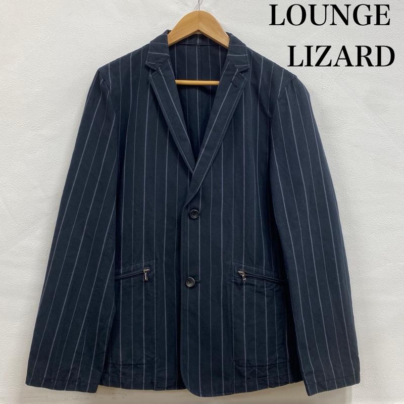 ラウンジリザード LOUNGE LIZARD ジャケット、上着 ジャケット、ブレザー 2B テーラードジャケット ブレザー リネン混 コットン ジップポケット 2 ストライプ 紺 / ネイビー / navy X 灰 / グレー / gray メンズ USED 古着 中古 50130538