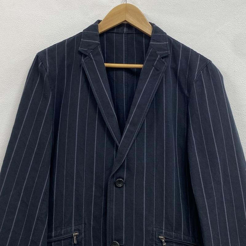 ラウンジリザード LOUNGE LIZARD ジャケット、上着 ジャケット、ブレザー 2B テーラードジャケット ブレザー リネン混 コットン ジップポケット 2 ストライプ 紺 / ネイビー / navy X 灰 / グレー / gray メンズ USED 古着 中古 50130538