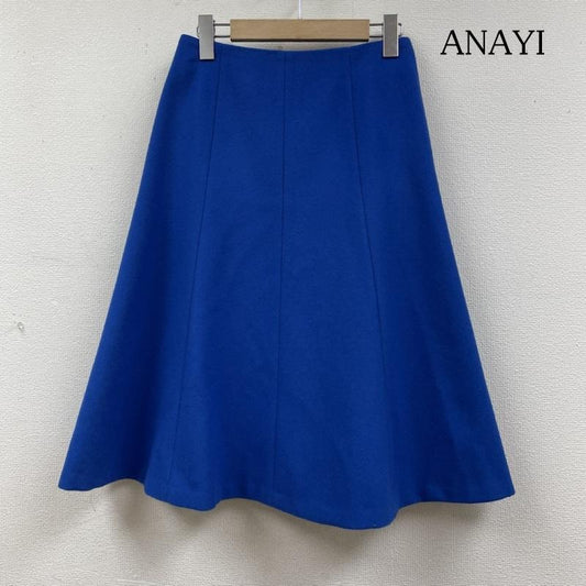アナイ ANAYI スカート ひざ丈スカート フレア Aライン スカート ブルー シンプル ウール 後ろジップ 36 無地 青 / ブルー / blue レディース USED 古着 中古 50130546
