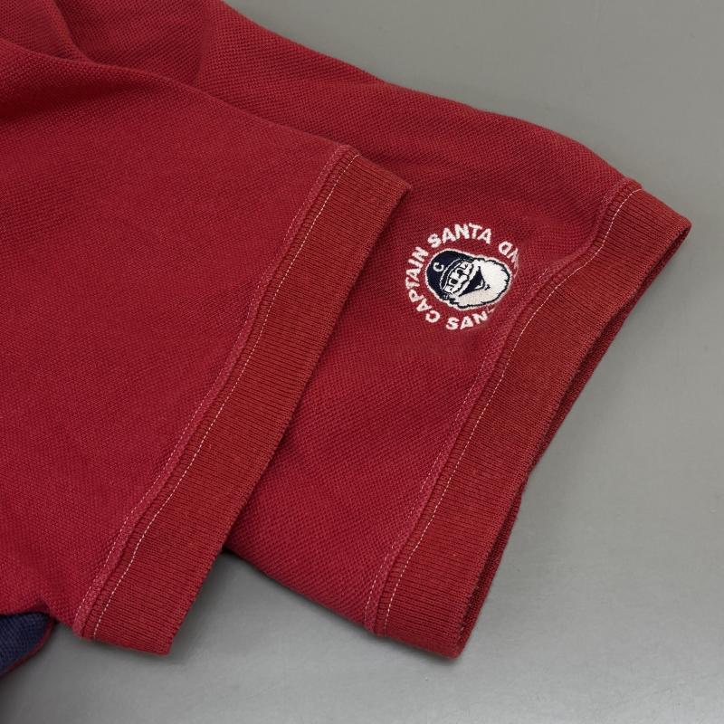 キャプテンサンタ CAPTAINSANTA ポロシャツ 半袖 ロゴ 刺繍 チェックパネル切替し ラグランスリーブ 鹿の子 半袖 ポロシャツ 赤系 レッド L 赤 / レッド / red メンズ USED 古着 中古 50130662