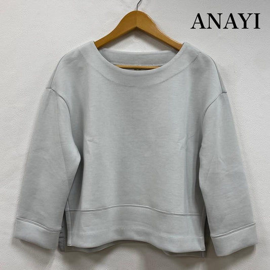 アナイ ANAYI トレーナー 七分袖 ノーカラー ボンディング サイドスリット 短丈 102118-15-450-91-380 38 無地 灰 / グレー / gray レディース USED 古着 中古 50130790