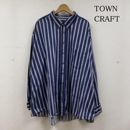 タウンクラフト TOWNCRAFT シャツ、ブラウス 長袖 長袖 ストライプ シャツ ブラウス ボタン 大きめ ビッグシルエット サイズ4XL - ストライプ 青 / ブルー / blue メンズ USED 古着 中古 50130840