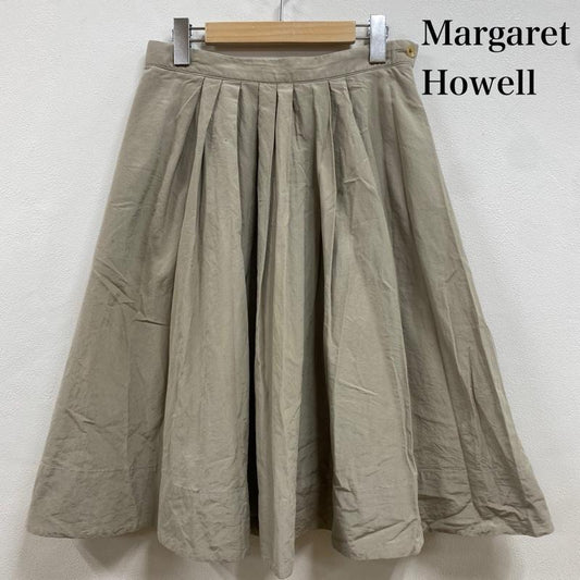 マーガレットハウエル MARGARET HOWELL スカート ひざ丈スカート コットン シルク プリーツ スカート 578-132408 2 無地 グレージュ / グレージュ / レディース USED 古着 中古 50131210