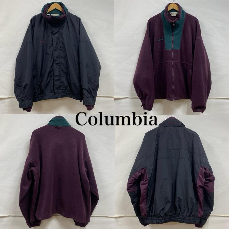 コロンビア Columbia ジャケット、上着 ジャンパー、ブルゾン 90 s 三角タグ 2WAY ナイロンジャケット フリース ライナー ヴィンテージ オールド 3L ワンポイント X ロゴ、文字 X 刺繍 黒 / ブラック / black X 紫 / パープル / purple X 緑 / グリーン / green メンズ USED 古着 中古 50131612