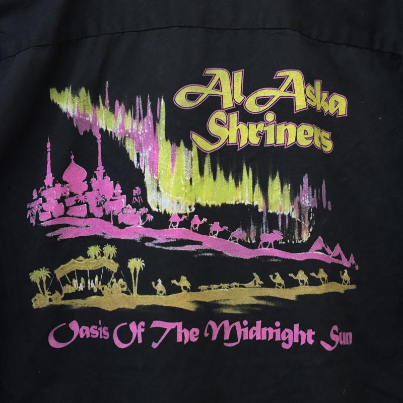 古着 USED シャツ、ブラウス 半袖 PORT AUTHORITY ポートオーソリティ Al Aska Shriners ビッグサイズ オープンカラー ボックス 半袖 シャツ XL 黒 / ブラック / black X えんじ / ワインレッド / dark red メンズ USED 古着 中古 50131704