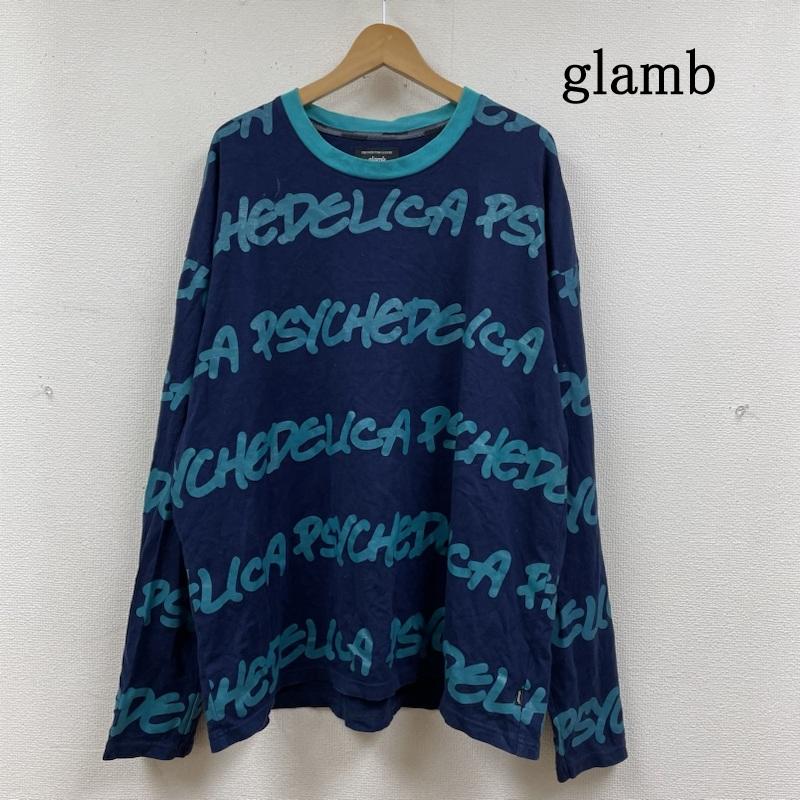 グラム glamb Tシャツ 長袖 ビッグシルエット サイケデリカ ボーダー ロンT 長袖 Tシャツ ロゴ 総柄 プリント GB0119 CS03 4 ロゴ、文字 X ボーダー柄 X プリント 紺 / ネイビー / navy メンズ USED 古着 中古 50131873