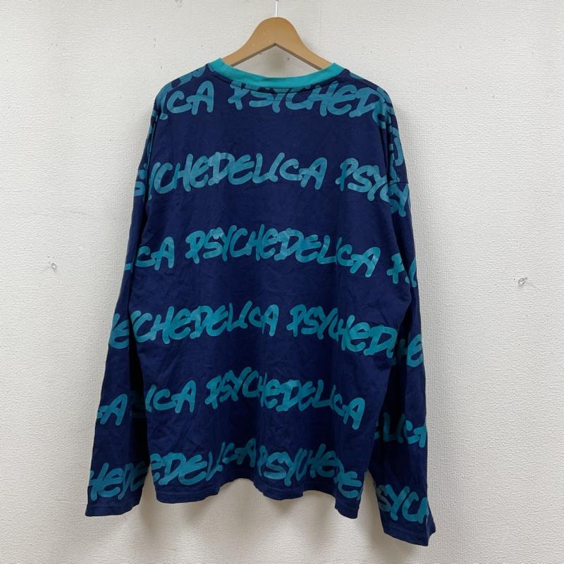 グラム glamb Tシャツ 長袖 ビッグシルエット サイケデリカ ボーダー ロンT 長袖 Tシャツ ロゴ 総柄 プリント GB0119 CS03 4 ロゴ、文字 X ボーダー柄 X プリント 紺 / ネイビー / navy メンズ USED 古着 中古 50131873