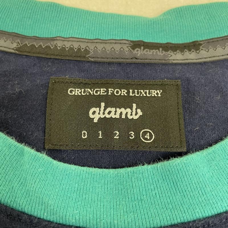 グラム glamb Tシャツ 長袖 ビッグシルエット サイケデリカ ボーダー ロンT 長袖 Tシャツ ロゴ 総柄 プリント GB0119 CS03 4 ロゴ、文字 X ボーダー柄 X プリント 紺 / ネイビー / navy メンズ USED 古着 中古 50131873