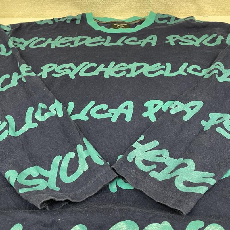 グラム glamb Tシャツ 長袖 ビッグシルエット サイケデリカ ボーダー ロンT 長袖 Tシャツ ロゴ 総柄 プリント GB0119 CS03 4 ロゴ、文字 X ボーダー柄 X プリント 紺 / ネイビー / navy メンズ USED 古着 中古 50131873