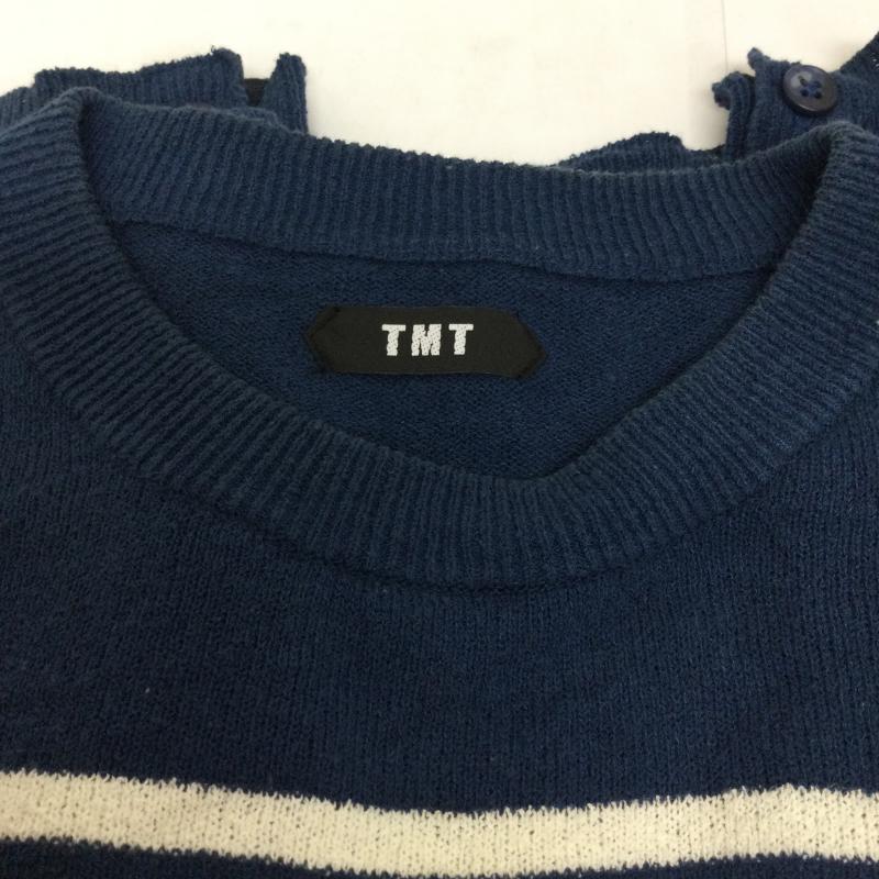 ティーエムティー TMT ニット、セーター 長袖 TMT BOUCLE BORDER KNIT TKN-S1604 サマーニット　クルーネック M ストライプ 白 / ホワイト / white X 青 / ブルー / blue メンズ USED 古着 中古 50131907