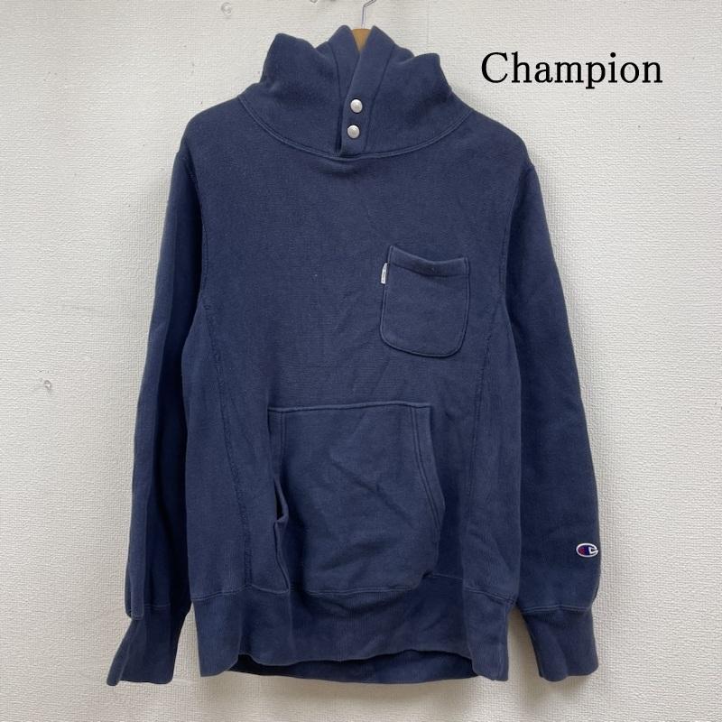 チャンピオン Champion パーカー 長袖 コラボ MtDESIGN C8-G106 コラボ リバースウィーブ スウェット パーカー M ロゴ、文字 X 刺繍 紺 / ネイビー / navy メンズ USED 古着 中古 50132338