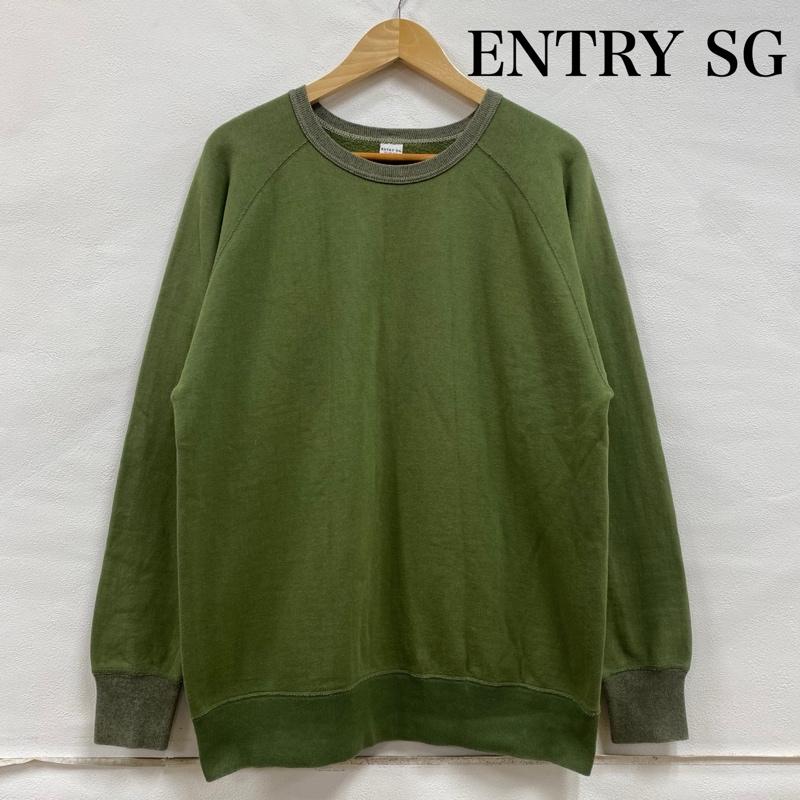 エントリーエスジー ENTRY SG トレーナー 長袖 ラグラン スリーブ クルーネック スウェット シャツ トレーナー XL 無地 緑 / グリーン / green メンズ USED 古着 中古 50132455