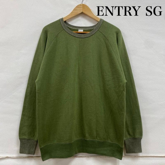 エントリーエスジー ENTRY SG トレーナー 長袖 ラグラン スリーブ クルーネック スウェット シャツ トレーナー XL 無地 緑 / グリーン / green メンズ USED 古着 中古 50132455