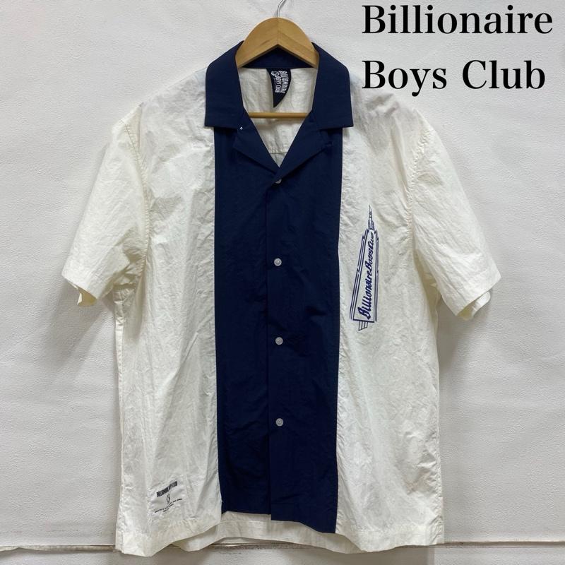 ビリオネア・ボーイズ・クラブ BILLIONAIRE BOYS CLUB シャツ、ブラウス 半袖 オープンカラー 開襟 ナイロン 半袖 シャツ L プリント X ロゴ、文字 白 / ホワイト / white X 紺 / ネイビー / navy メンズ USED 古着 中古 50132474