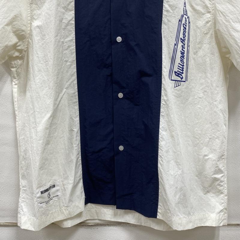 ビリオネア・ボーイズ・クラブ BILLIONAIRE BOYS CLUB シャツ、ブラウス 半袖 オープンカラー 開襟 ナイロン 半袖 シャツ L プリント X ロゴ、文字 白 / ホワイト / white X 紺 / ネイビー / navy メンズ USED 古着 中古 50132474