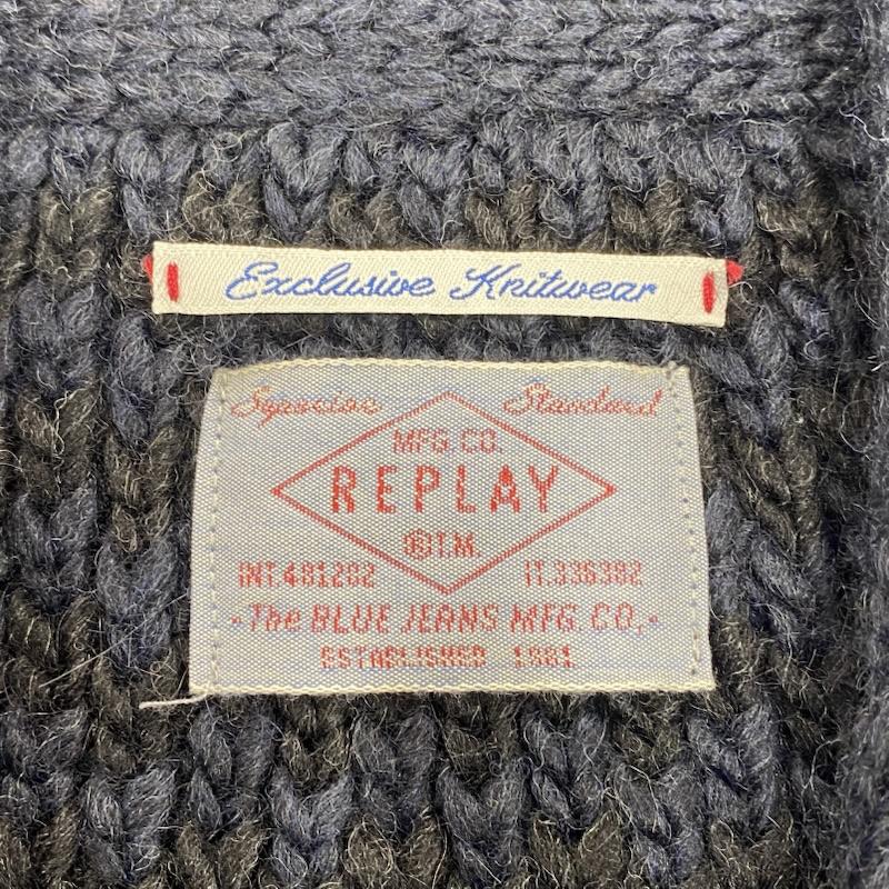 リプレイ REPLAY ニット、セーター 長袖 ショールカラー アルパカ ウール アクリル ニット カーディガン S ボーダー柄 黒 / ブラック / black X 紺 / ネイビー / navy メンズ USED 古着 中古 50132479