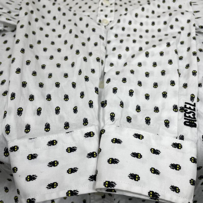 ディーゼル DIESEL シャツ、ブラウス 長袖 S-VEN-SKULL スカル 総柄 プリント 長袖 シャツ shirt ロゴ 刺繍 XS ロゴ、文字 X スカル X 総柄 X プリント 白 / ホワイト / white メンズ USED 古着 中古 50132589