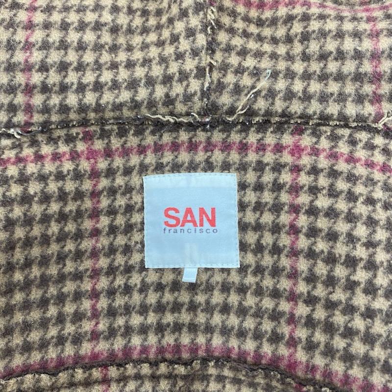 サンフランシスコ SAN FRANCISCO コート コート一般 カットオフ ウール ナイロン 比翼 コート 裏地 千鳥格子 フーディー パーカー - 千鳥格子 茶 / ブラウン / brown レディース USED 古着 中古 50132757