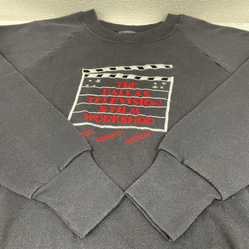 古着 USED トレーナー 長袖 90s クラッパーボード 刺繍 ラグラン スウェットシャツ USA製 FRUIT OF THE LOOM S ロゴ、文字 X 刺繍 黒 / ブラック / black メンズ USED 古着 中古 50133048