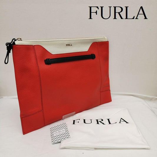 フルラ FURLA クラッチバッグ、パーティバッグ クラッチバッグ、パーティバッグ レザー クラッチ バック セカンド 切替 - 白 / ホワイト / white X 橙 / オレンジ / orange レディース USED 古着 中古 50133077