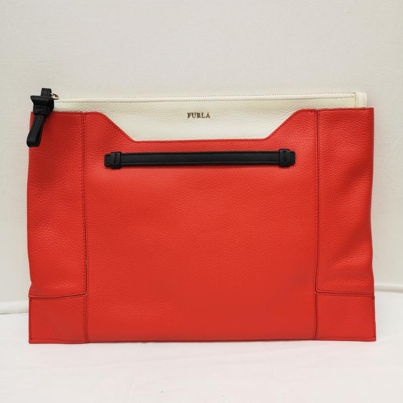 フルラ FURLA クラッチバッグ、パーティバッグ クラッチバッグ、パーティバッグ レザー クラッチ バック セカンド 切替 - 白 / ホワイト / white X 橙 / オレンジ / orange レディース USED 古着 中古 50133077
