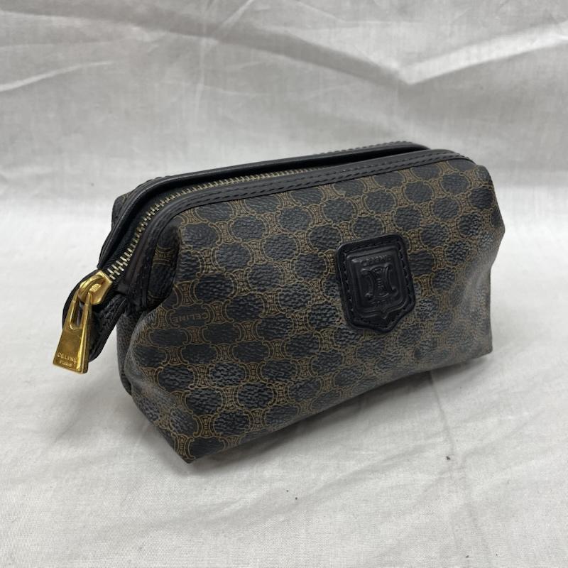 セリーヌ CELINE ポーチ ポーチ マカダム柄 PVC BRW 総柄 化粧ポーチ オールレザー ゴールド金具 - 総柄 茶 / ブラウン / brown レディース USED 古着 中古 50133107