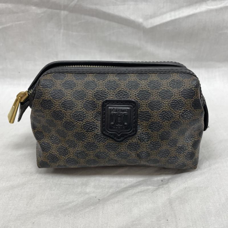 セリーヌ CELINE ポーチ ポーチ マカダム柄 PVC BRW 総柄 化粧ポーチ オールレザー ゴールド金具 - 総柄 茶 / ブラウン / brown レディース USED 古着 中古 50133107
