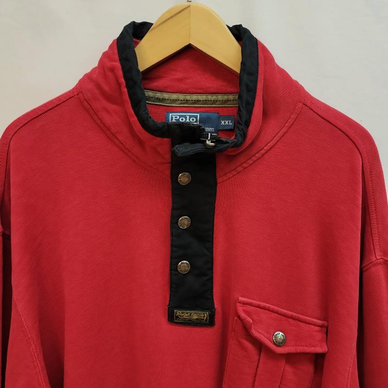 ポロラルフローレン POLO RALPH LAUREN トレーナー 長袖 90s ハーフジップ スナップ プルオーバー スウェット XXL 赤 / レッド / red メンズ USED 古着 中古 50133317
