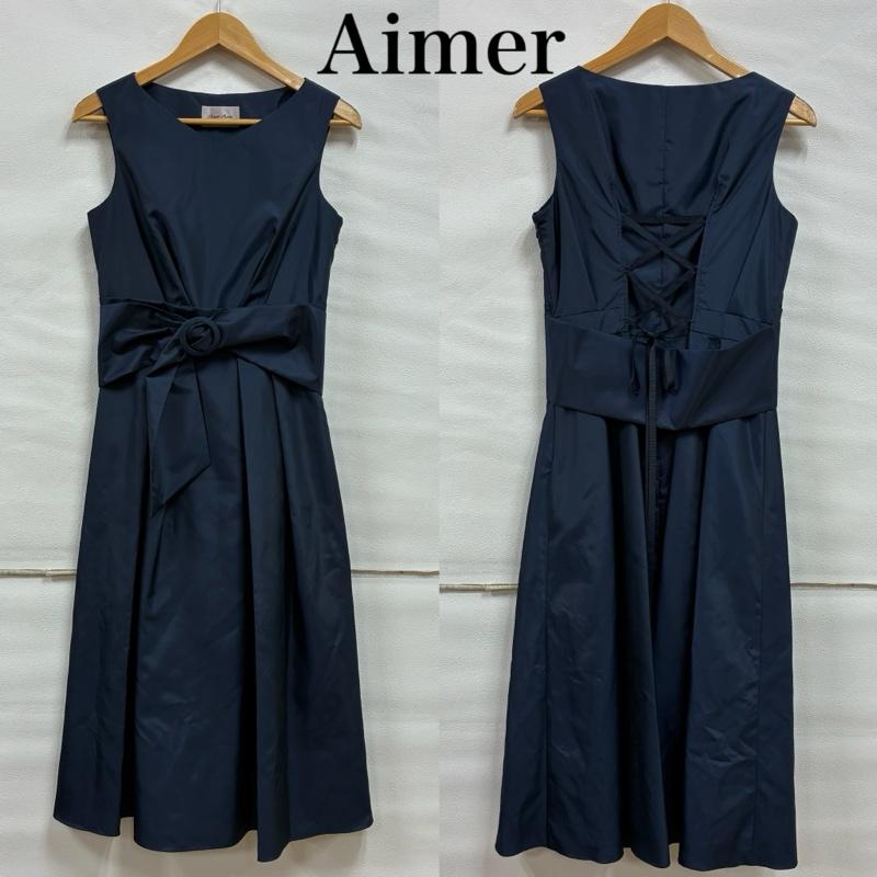 エメ AIMER ワンピース ロングスカート Acret ノースリーブ パーティ ドレス ワンピース レースアップ リボン ベルト M 無地 紺 / ネイビー / navy レディース USED 古着 中古 50133377