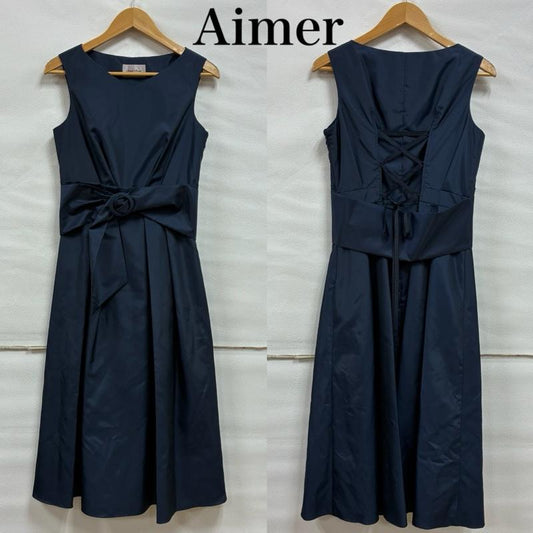 エメ AIMER ワンピース ロングスカート Acret ノースリーブ パーティ ドレス ワンピース レースアップ リボン ベルト M 無地 紺 / ネイビー / navy レディース USED 古着 中古 50133377