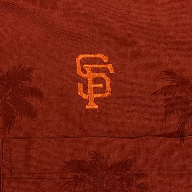 レインスプーナー reyn spooner シャツ、ブラウス 半袖 MLB SF GIANTS サンフランシスコ ジャイアンツ ロゴ 刺繍 ヤシの木 総柄 半袖 ハワイアン アロハシャツ オレンジ XL 橙 / オレンジ / orange メンズ USED 古着 中古 50133477