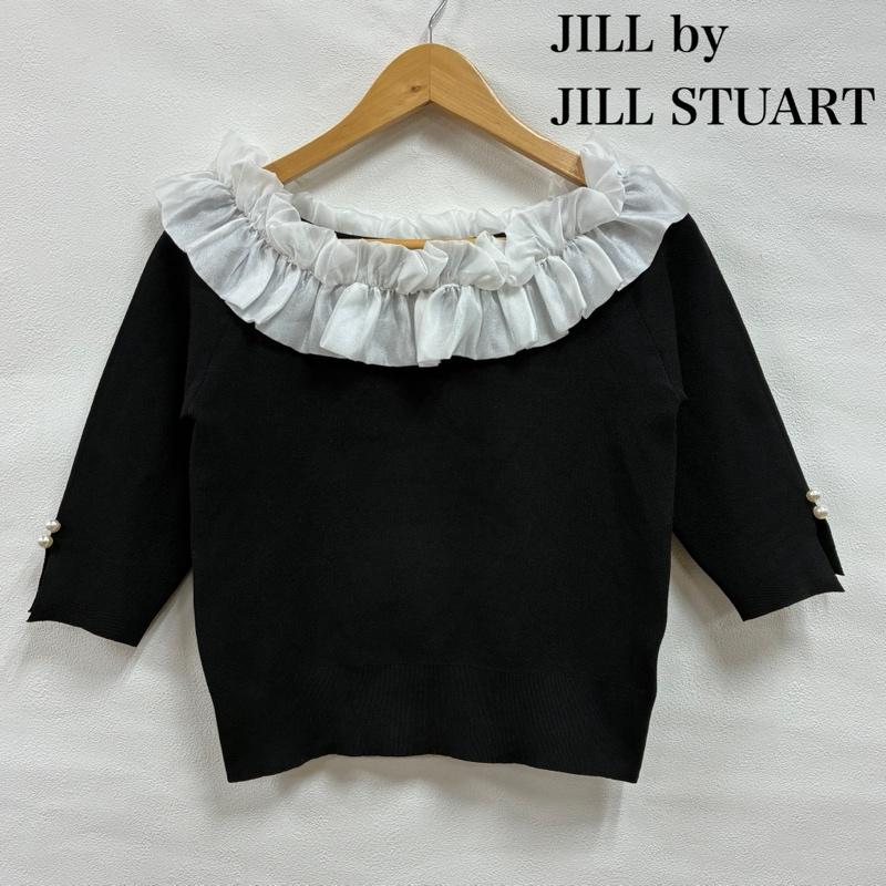 ジル バイ ジルスチュアート JILL by JILLSTUART ニット、セーター 七分袖 ホイップ フリル little knit ニット セーター パール FREE 黒 / ブラック / black X 白 / ホワイト / white レディース USED 古着 中古 50133541