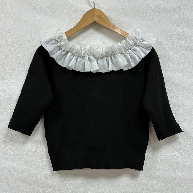ジル バイ ジルスチュアート JILL by JILLSTUART ニット、セーター 七分袖 ホイップ フリル little knit ニット セーター パール FREE 黒 / ブラック / black X 白 / ホワイト / white レディース USED 古着 中古 50133541