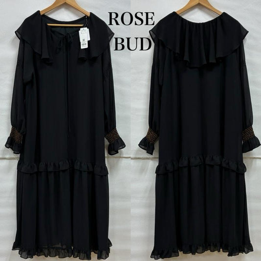 ローズバッド ROSE BUD ワンピース ロングスカート フリル カラー ワンピース 600-3140002 シフォンジョーゼット ティアード FREE 黒 / ブラック / black レディース USED 古着 中古 50133561