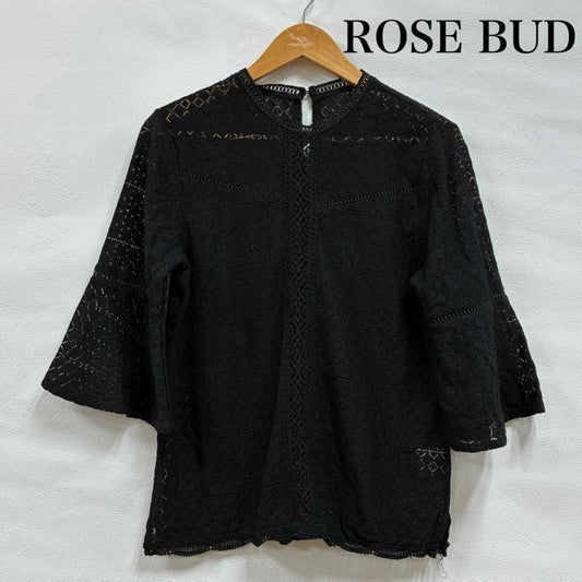 ローズバッド ROSE BUD カットソー 七分袖 フレア スリーブ レース カットソー 600-0110016 FREE 刺繍 黒 / ブラック / black レディース USED 古着 中古 50133567