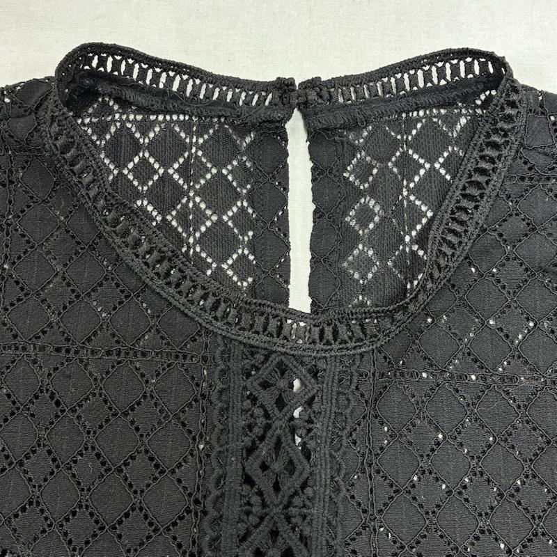 ローズバッド ROSE BUD カットソー 七分袖 フレア スリーブ レース カットソー 600-0110016 FREE 刺繍 黒 / ブラック / black レディース USED 古着 中古 50133567