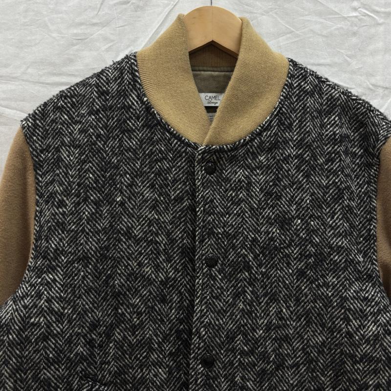 古着 USED ジャケット、上着 ジャンパー、ブルゾン CAMEL lorinza キャメル ロリンザ 日本製 ウール ヘリンボーン 無地 切替し スタジャン バーシティジャケット 46 黒 / ブラック / black X ベージュ / ベージュ / beige メンズ USED 古着 中古 50133691