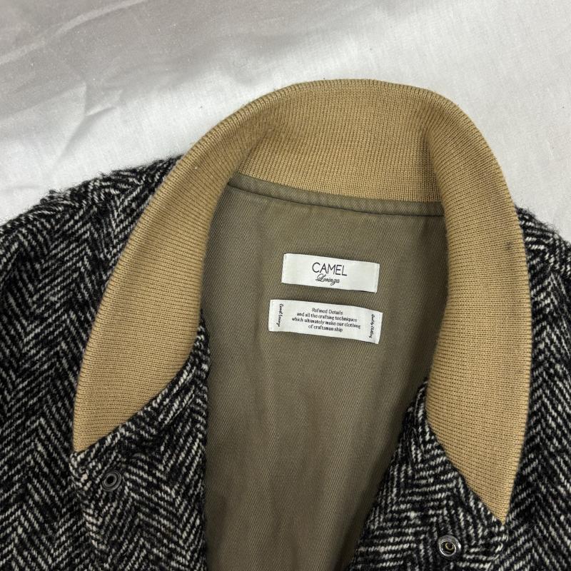 古着 USED ジャケット、上着 ジャンパー、ブルゾン CAMEL lorinza キャメル ロリンザ 日本製 ウール ヘリンボーン 無地 切替し スタジャン バーシティジャケット 46 黒 / ブラック / black X ベージュ / ベージュ / beige メンズ USED 古着 中古 50133691