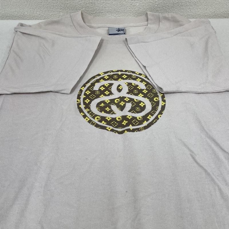ステューシー STUSSY Tシャツ 半袖 OLD 90s USA製 SS ロゴ モノグラム Tシャツ L ロゴ、文字 X プリント グレージュ / グレージュ / レディース USED 古着 中古 50133865