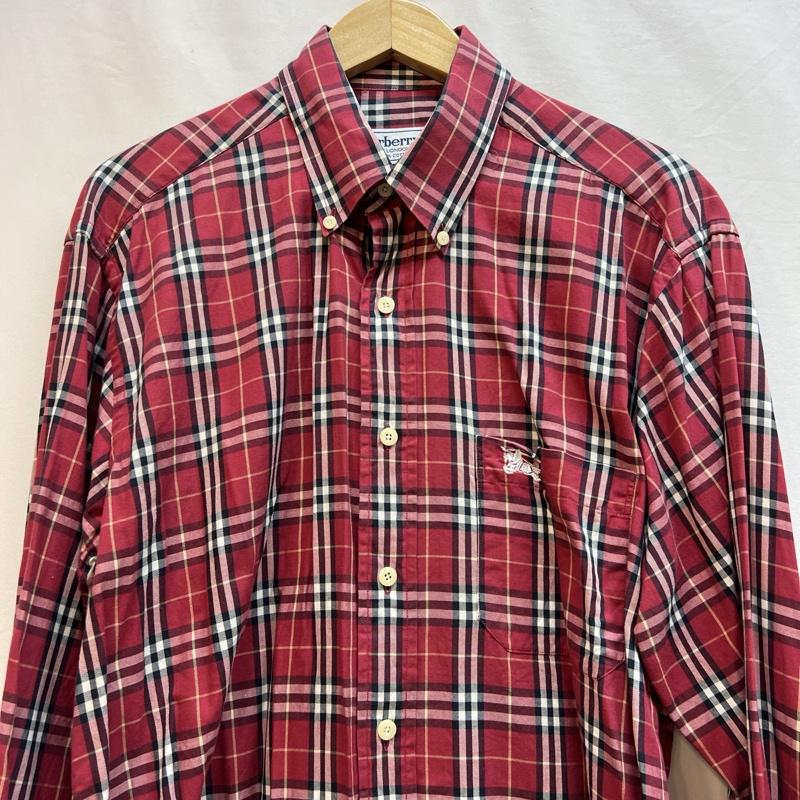 バーバリーズ BURBERRYS シャツ、ブラウス 長袖 90s イギリス製 ノバチェック ボタンダウンシャツ L 赤 / レッド / red メンズ USED 古着 中古 50133959